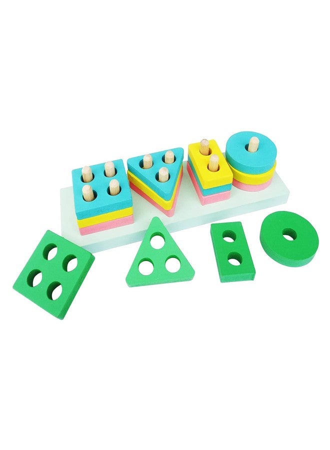 NVF Wooden Geometric Shapes sorter Stacking Toys | Sorting Toys Educational Colorful Learning Board Games | Blocks Puzzles for Kids Boys Girls Toddlers Column Age 1 2 3 4 Yrs-Multicolor - Image 2